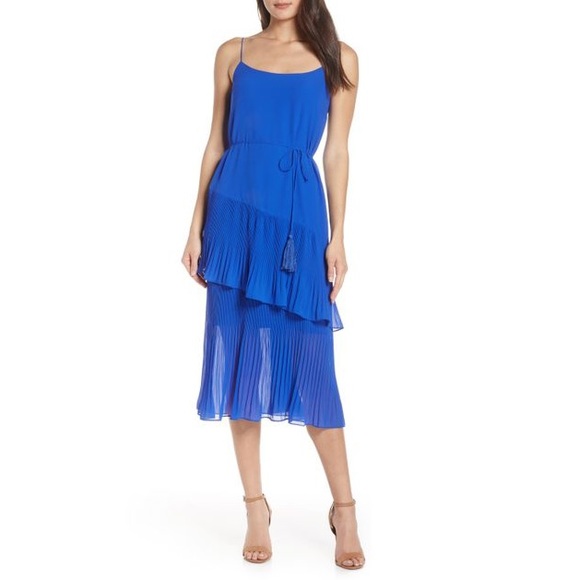 NWT Strappy Ruffle Tie Waist Midi Dress Yellow - Picture 2 of 7